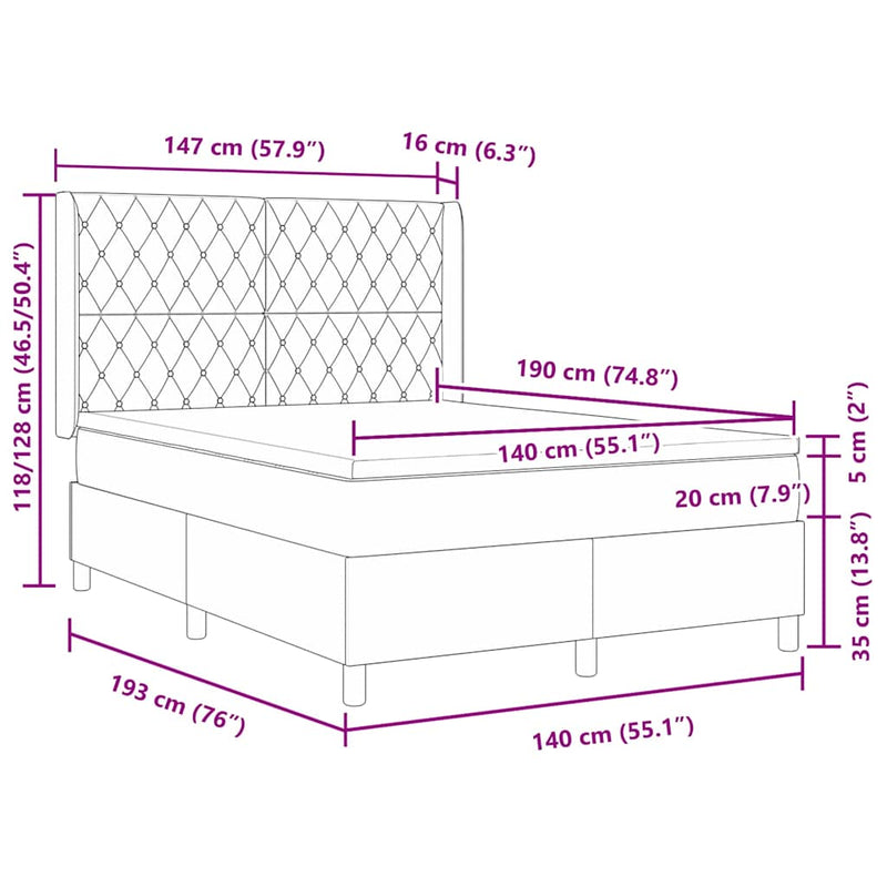 vidaXL Boxrugós ágy fejtámlával Sötétzöld 140 x 190 cm Bársony