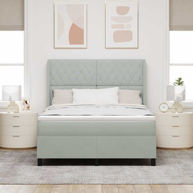 vidaXL Boxrugós ágy fejtámlával Világosszürke 140 x 200 cm Bársony