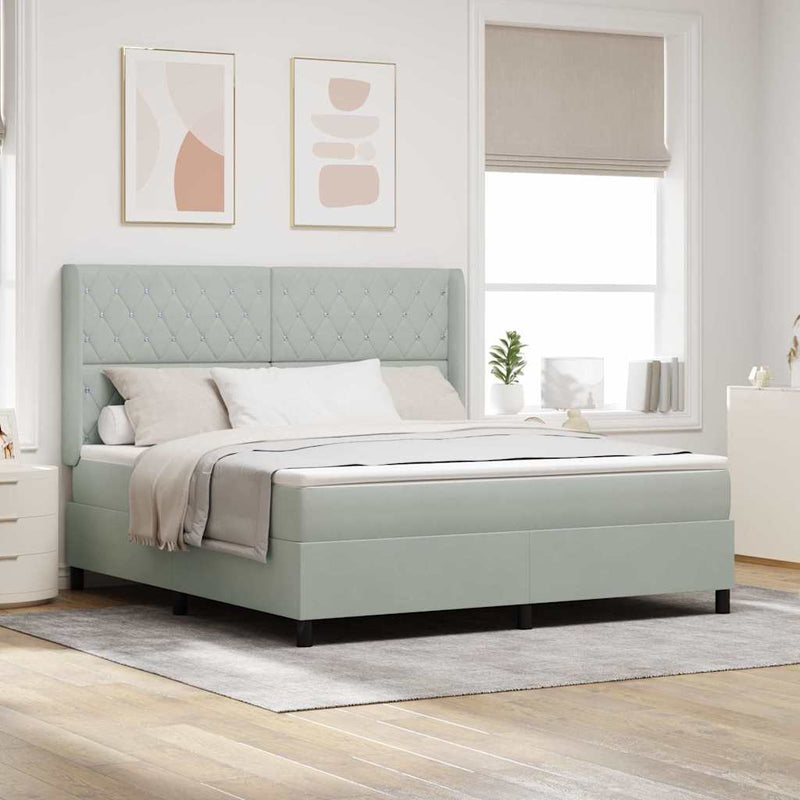 vidaXL Boxrugós ágy fejtámlával Világosszürke 180 x 200 cm Bársony