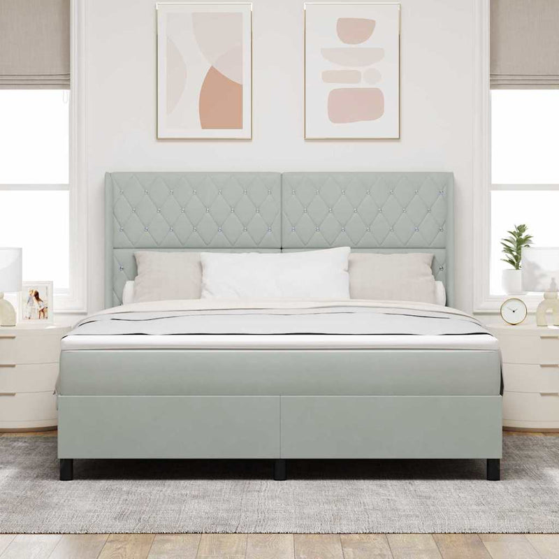 vidaXL Boxrugós ágy fejtámlával Világosszürke 180 x 200 cm Bársony