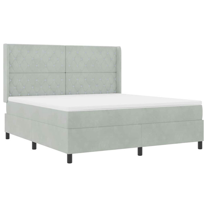 vidaXL Boxrugós ágy fejtámlával Világosszürke 180 x 200 cm Bársony