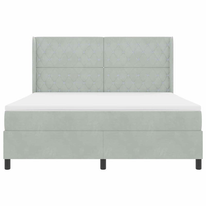 vidaXL Boxrugós ágy fejtámlával Világosszürke 180 x 200 cm Bársony