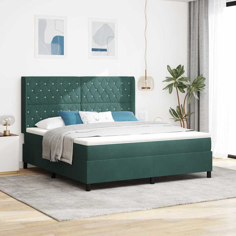 vidaXL Boxrugós ágy fejtámlával Sötétzöld 180 x 200 cm Bársony