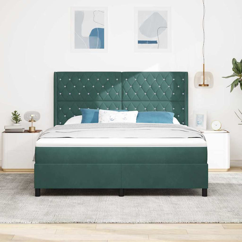 vidaXL Boxrugós ágy fejtámlával Sötétzöld 180 x 200 cm Bársony