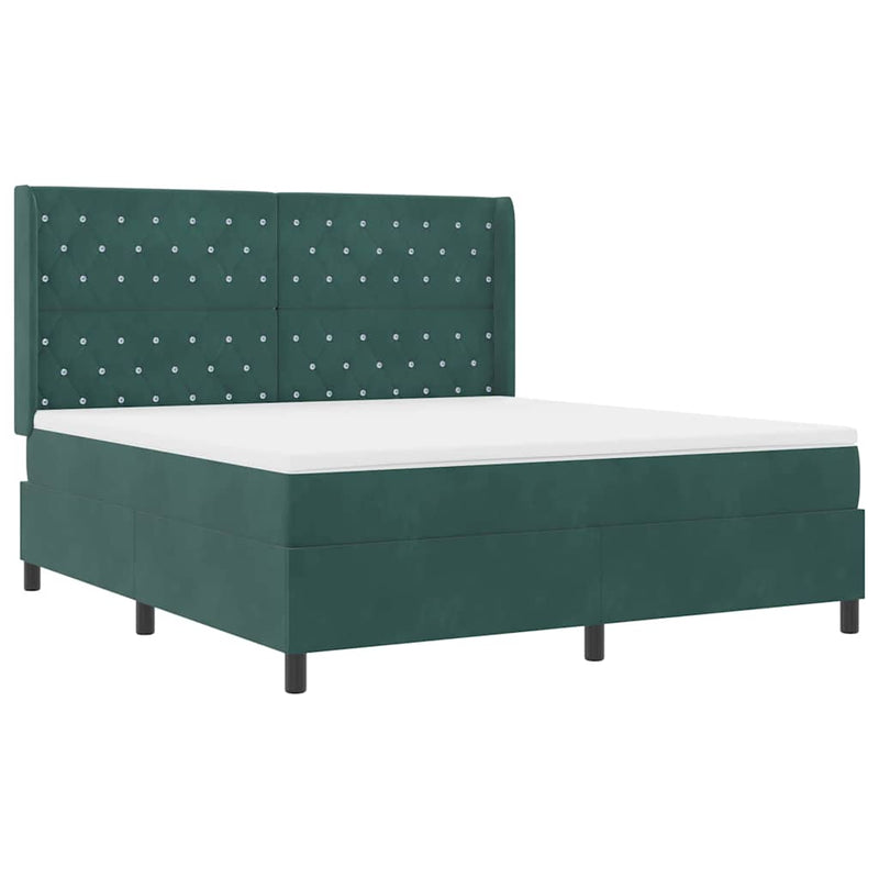 vidaXL Boxrugós ágy fejtámlával Sötétzöld 180 x 200 cm Bársony