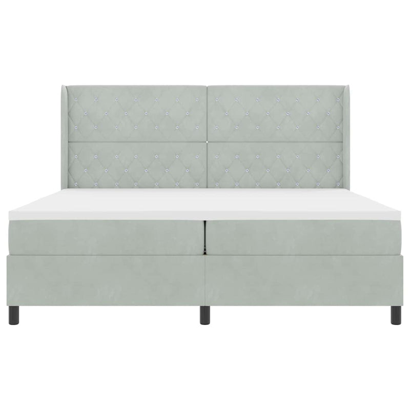 vidaXL Boxrugós ágy fejtámlával Világosszürke 200 x 200 cm Bársony