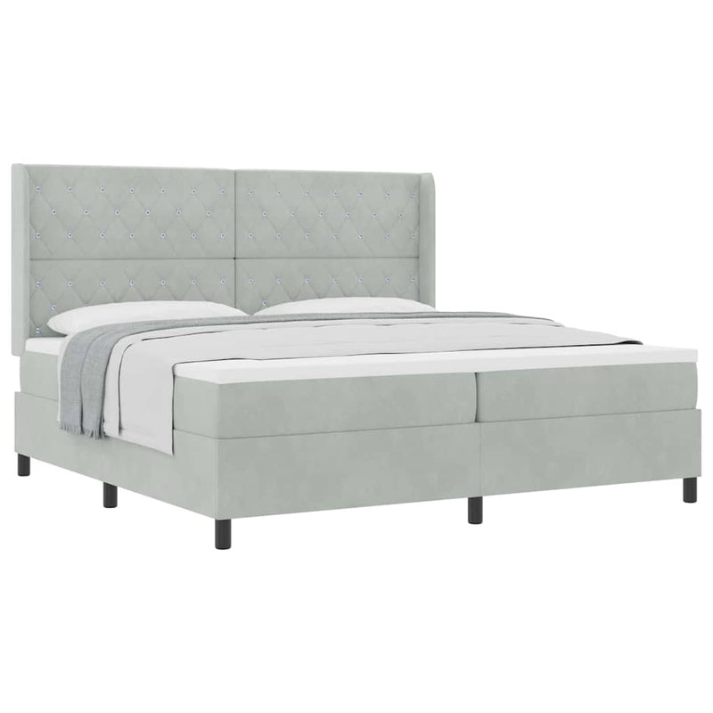 vidaXL Boxrugós ágy fejtámlával Világosszürke 200 x 200 cm Bársony