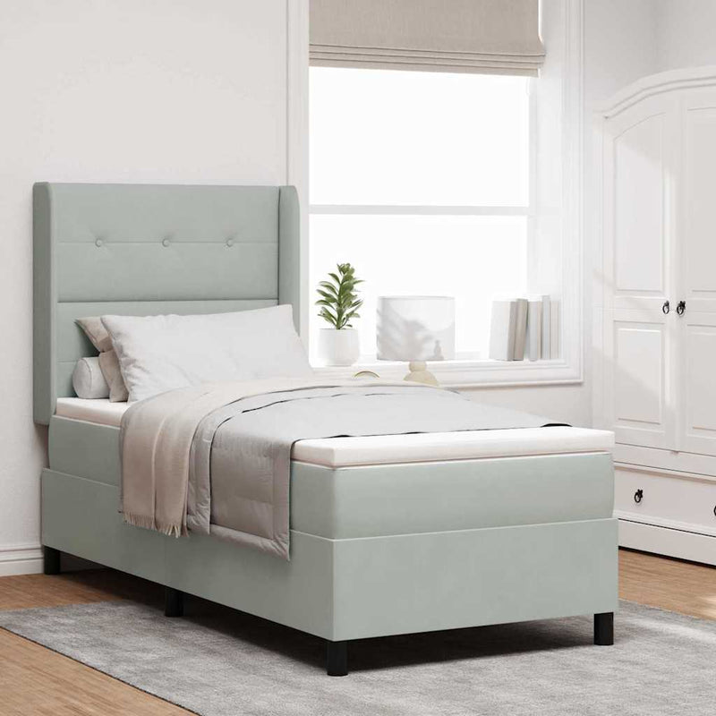 vidaXL Boxrugós ágy fejtámlával Világosszürke 80 x 200 cm Bársony