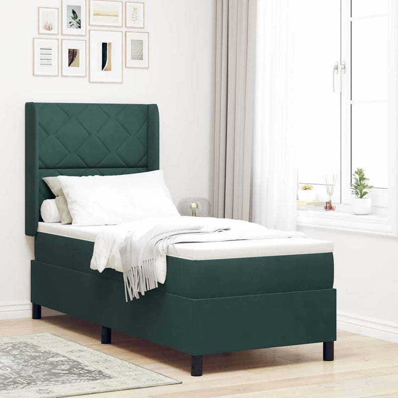 vidaXL Boxrugós ágy fejtámlával Sötétzöld 80 x 200 cm Bársony