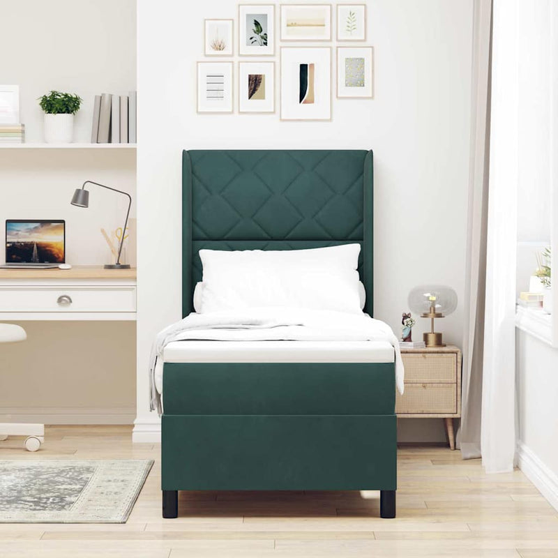 vidaXL Boxrugós ágy fejtámlával Sötétzöld 80 x 200 cm Bársony