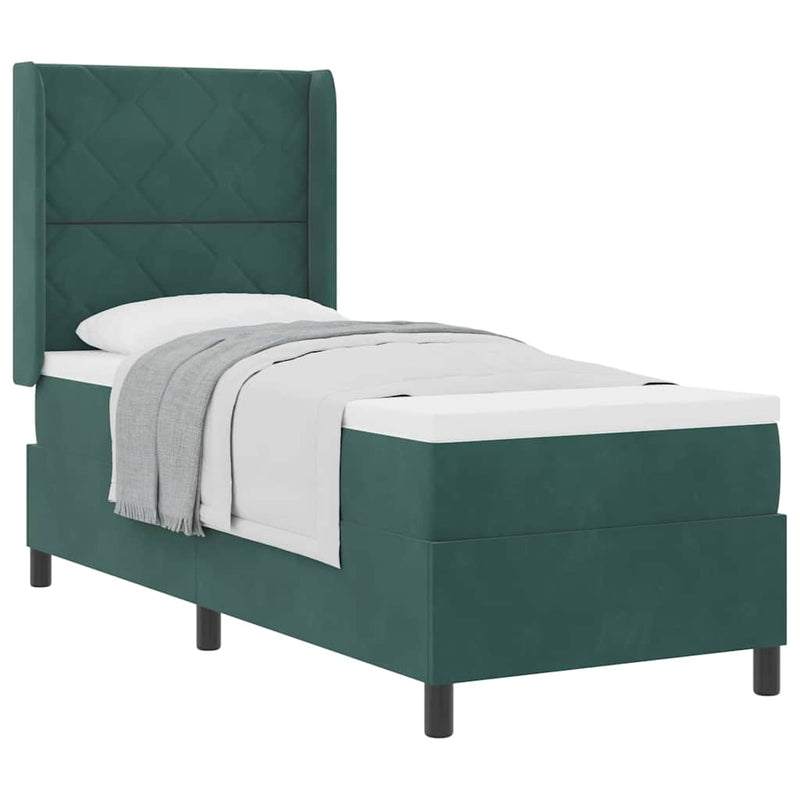 vidaXL Boxrugós ágy fejtámlával Sötétzöld 80 x 200 cm Bársony