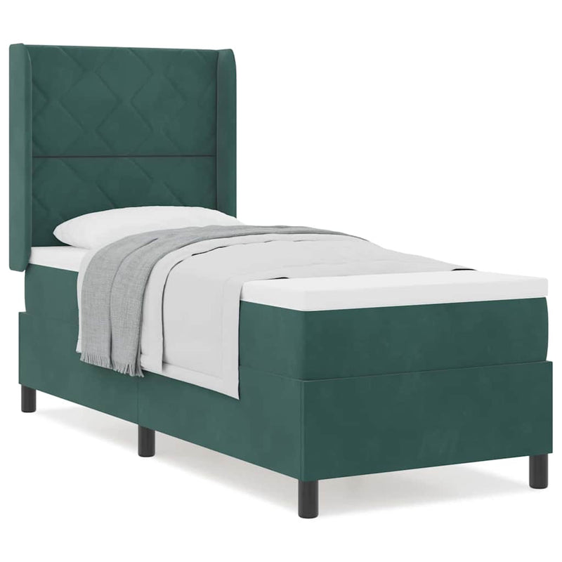 vidaXL Boxrugós ágy fejtámlával Sötétzöld 80 x 200 cm Bársony