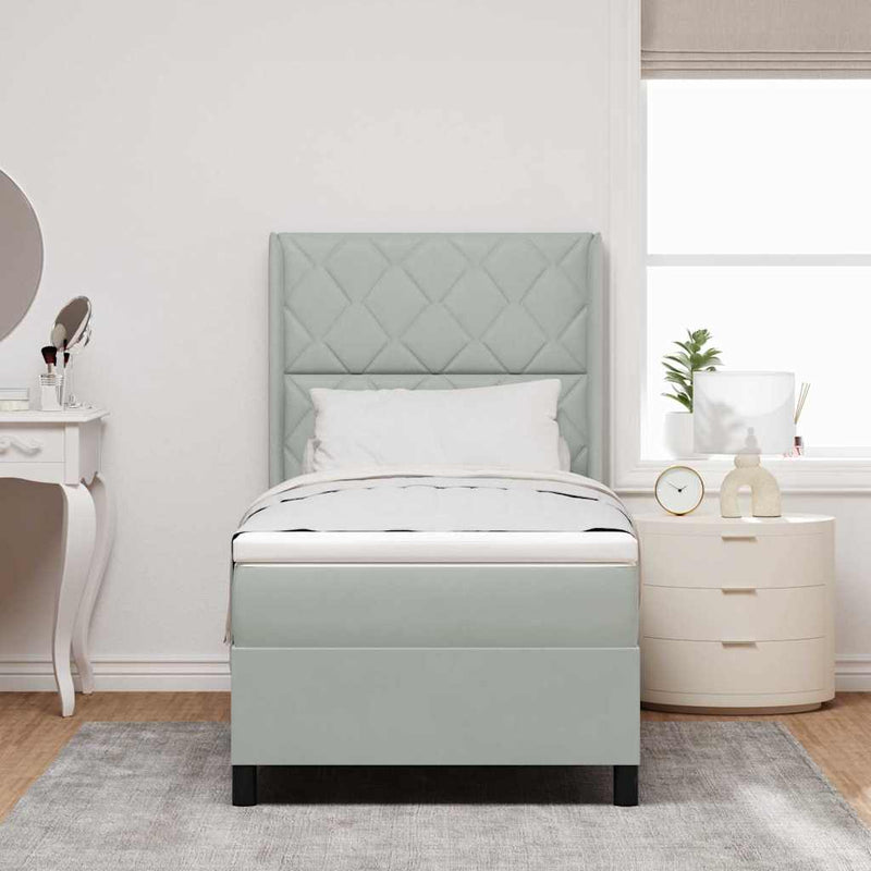 vidaXL Boxrugós ágy fejtámlával Világosszürke 90 x 200 cm Bársony