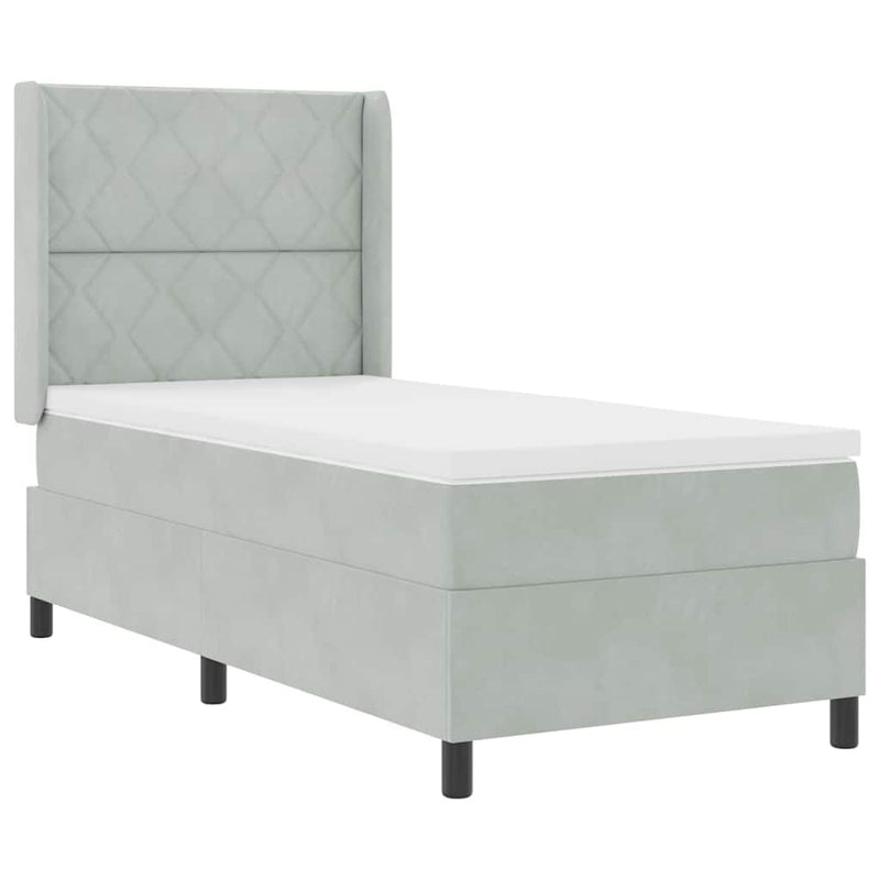vidaXL Boxrugós ágy fejtámlával Világosszürke 90 x 200 cm Bársony