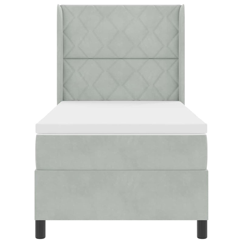 vidaXL Boxrugós ágy fejtámlával Világosszürke 90 x 200 cm Bársony