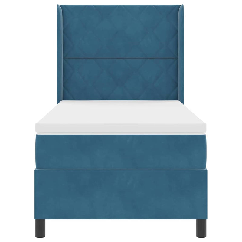 vidaXL Boxrugós ágy fejtámlával Kék 90 x 200 cm Bársony