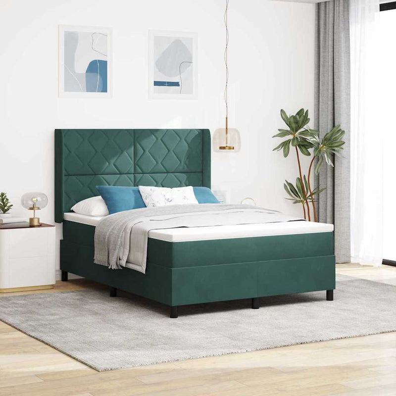 vidaXL Boxrugós ágy fejtámlával Sötétzöld 140 x 190 cm Bársony