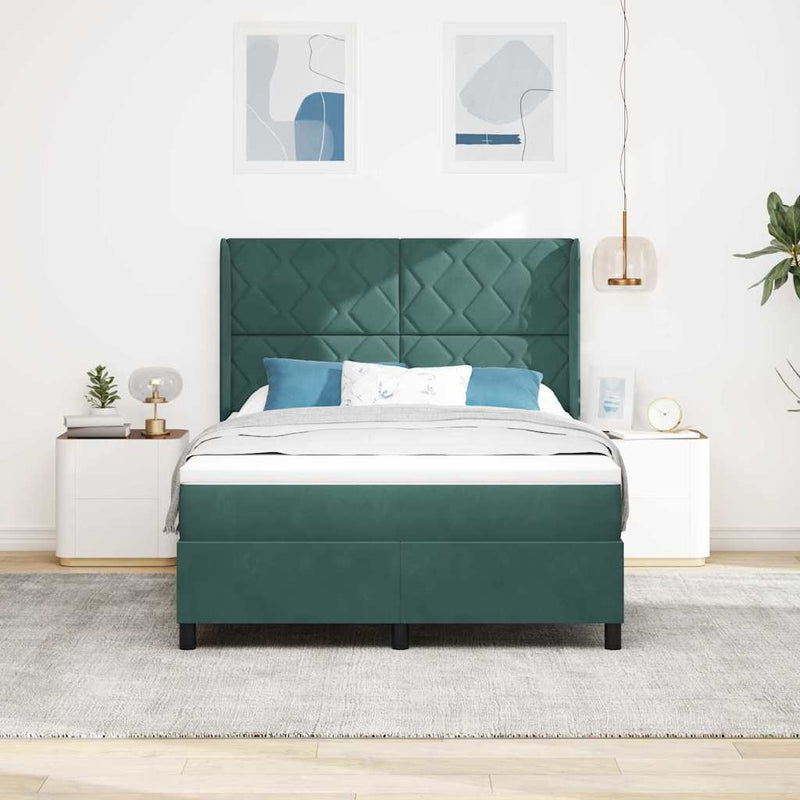 vidaXL Boxrugós ágy fejtámlával Sötétzöld 140 x 190 cm Bársony