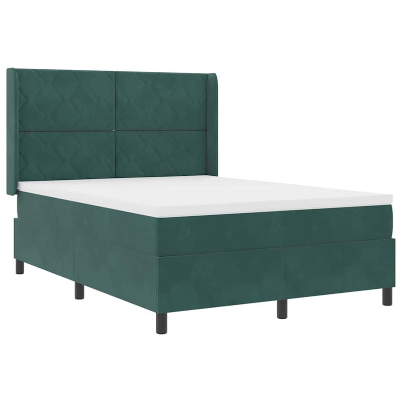 vidaXL Boxrugós ágy fejtámlával Sötétzöld 140 x 190 cm Bársony