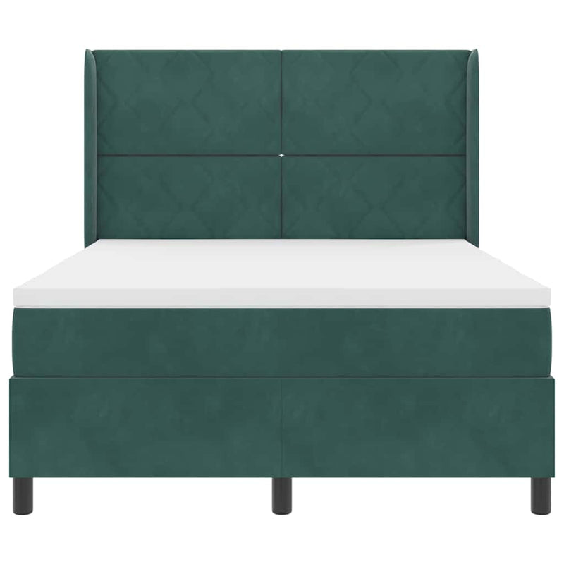 vidaXL Boxrugós ágy fejtámlával Sötétzöld 140 x 190 cm Bársony