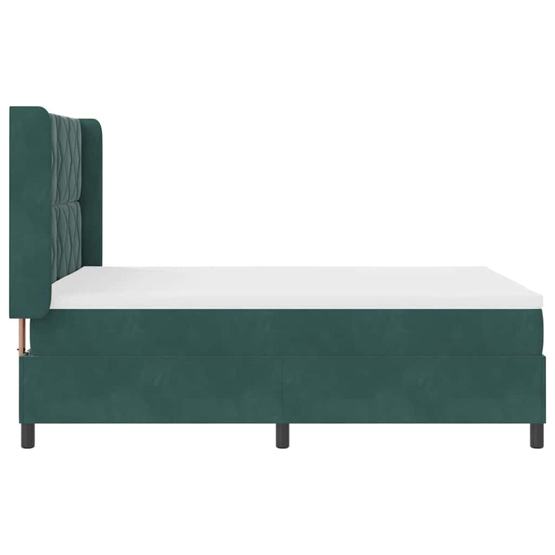 vidaXL Boxrugós ágy fejtámlával Sötétzöld 140 x 190 cm Bársony