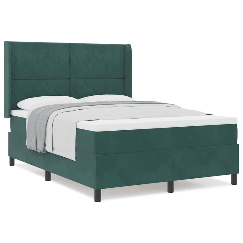 vidaXL Boxrugós ágy fejtámlával Sötétzöld 140 x 190 cm Bársony