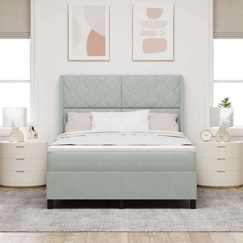 vidaXL Boxrugós ágy fejtámlával Világosszürke 140 x 200 cm Bársony