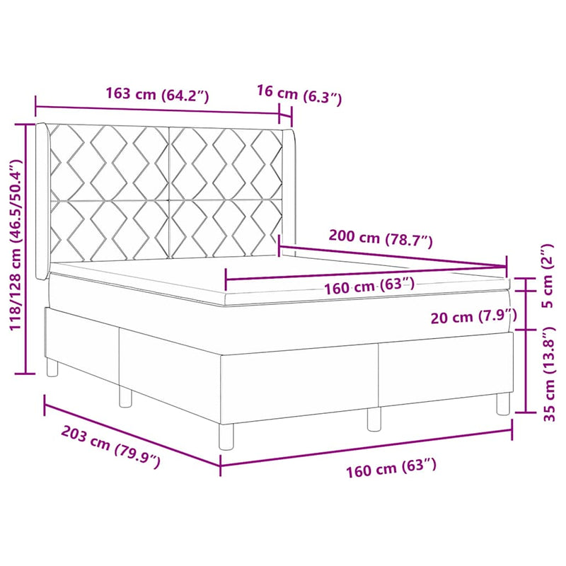 vidaXL Boxrugós ágy fejtámlával Világosszürke 160 x 200 cm Bársony