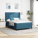 vidaXL Boxrugós ágy fejtámlával Kék 160 x 200 cm Bársony