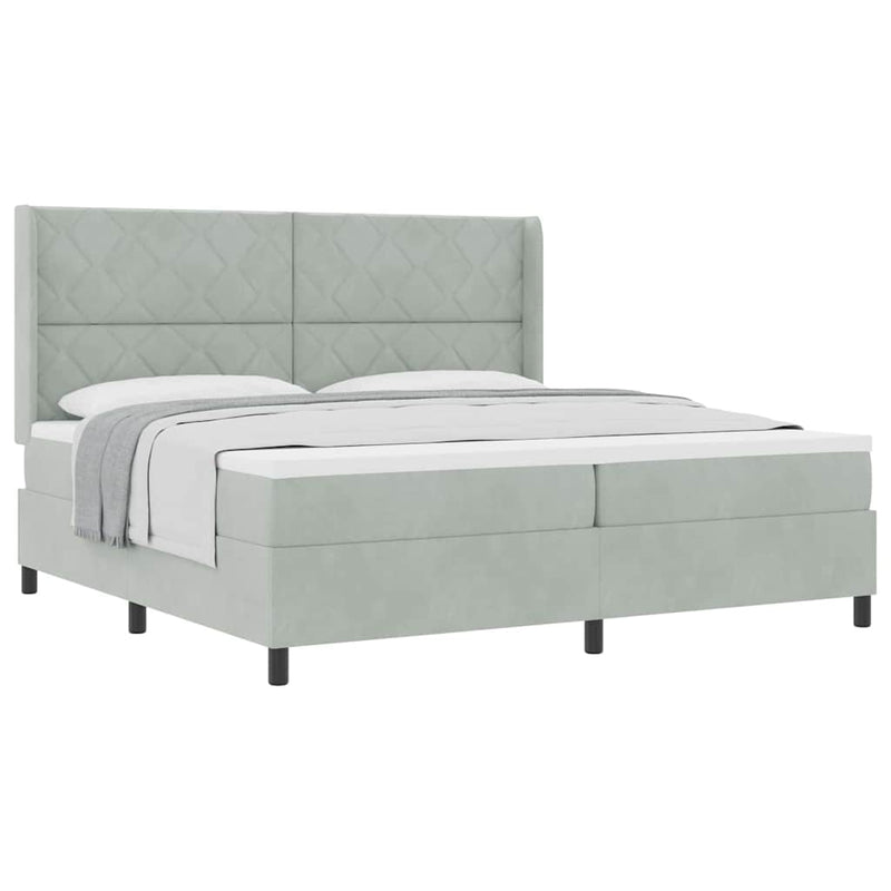 vidaXL Boxrugós ágy fejtámlával Világosszürke 200 x 200 cm Bársony