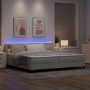 vidaXL Boxrugós ágy LED szalagokkal Tópszínű 200 x 200 cm szövet