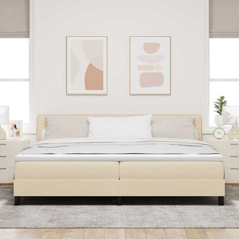 vidaXL Boxrugós ágy matracmal fejtámlával Krém 200 x 200 cm szövet