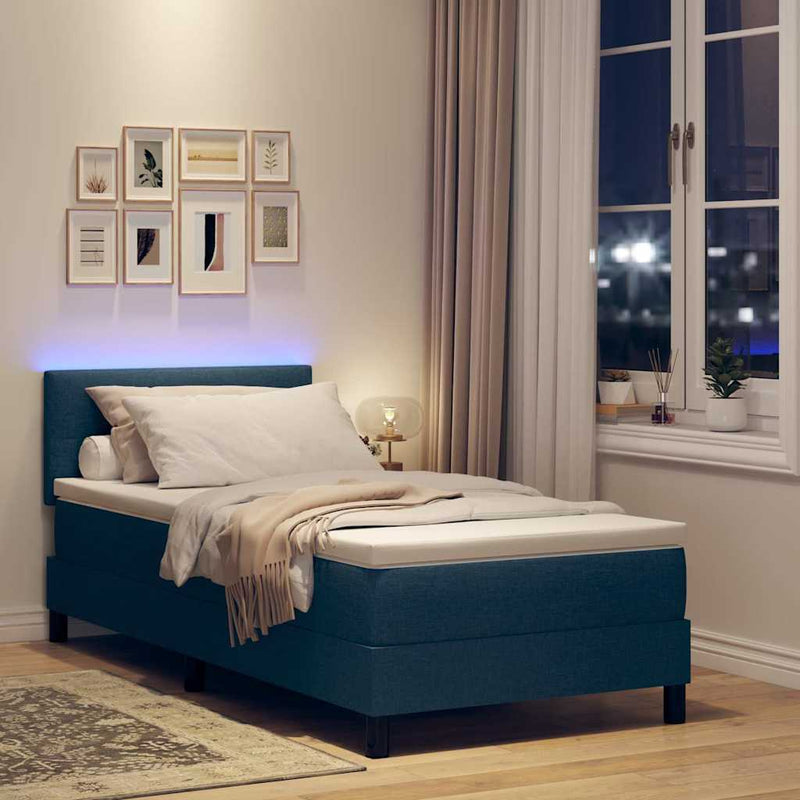 vidaXL Boxrugós ágy matracmal fejtámlával Kék 90 x 200 cm szövet