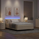 vidaXL Boxrugós ágy párnával LED szalagokkal Krém 160 x 200 cm szövet