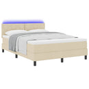 vidaXL Boxrugós ágy párnával LED szalagokkal Krém 160 x 200 cm szövet