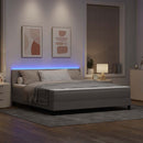 vidaXL Boxrugós ágy LED szalagokkal Tópszínű 180 x 200 cm szövet