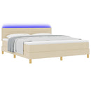 vidaXL LED Box Spring Ágy LED szalagokkal Krém 180 x 200 cm szövet