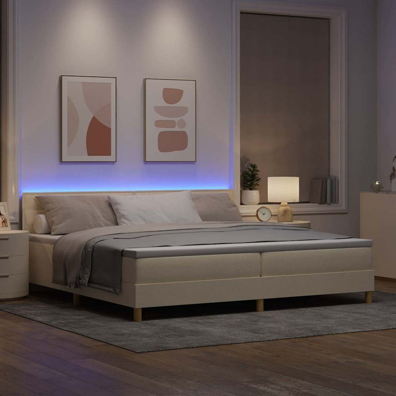vidaXL Boxrugós ágy matracmal fejtámlával Krém 200 x 200 cm szövet