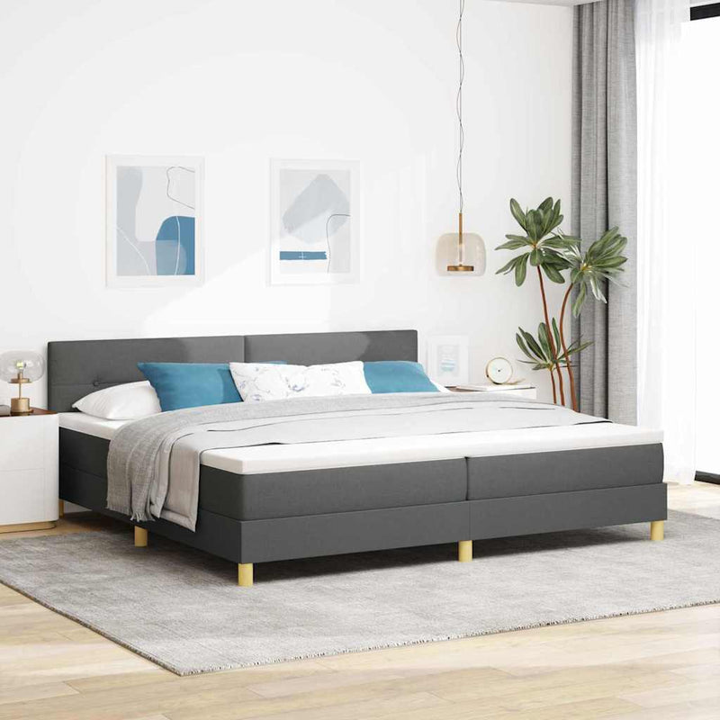 vidaXL Boxrugós ágy matracmal Sötétszürke 200 x 200 cm szövet