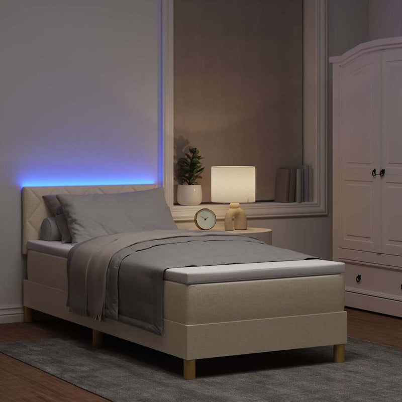vidaXL Boxrugós ágy matracmal fejtámlával Krém 100 x 200 cm szövet