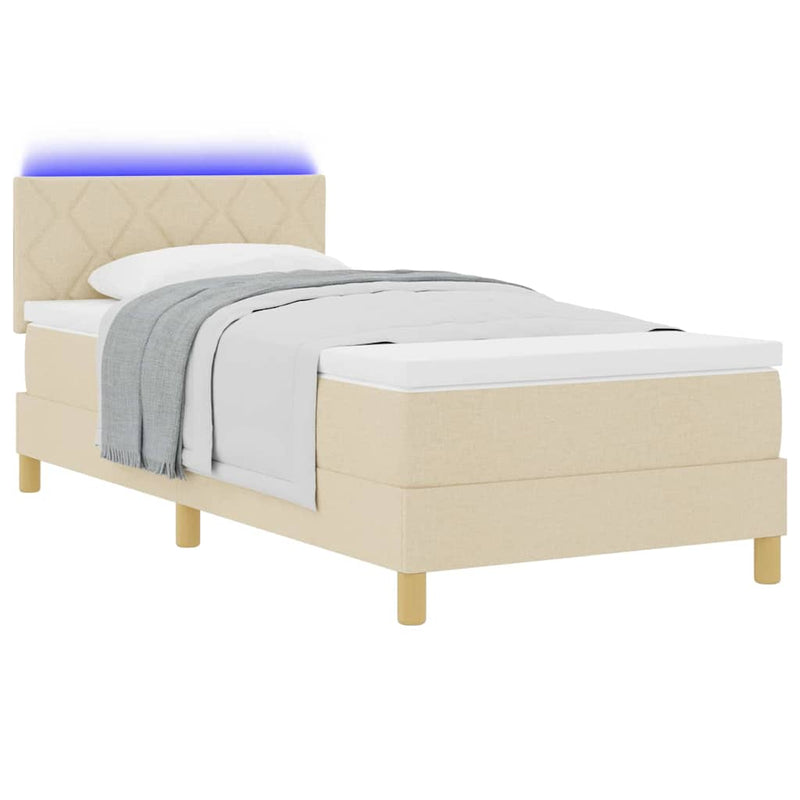 vidaXL Boxrugós ágy matracmal fejtámlával Krém 100 x 200 cm szövet