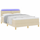 vidaXL LED Box Spring Ágy LED szalagokkal Krém 160 x 200 cm szövet
