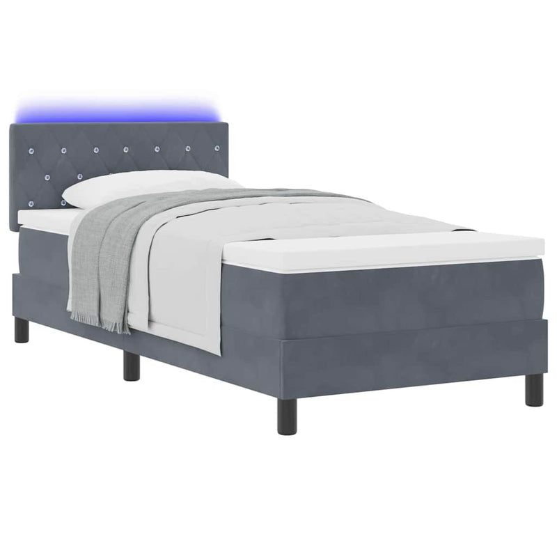 vidaXL Boxrugós ágy fejtámlával Sötétszürke 90 x 200 cm Bársony