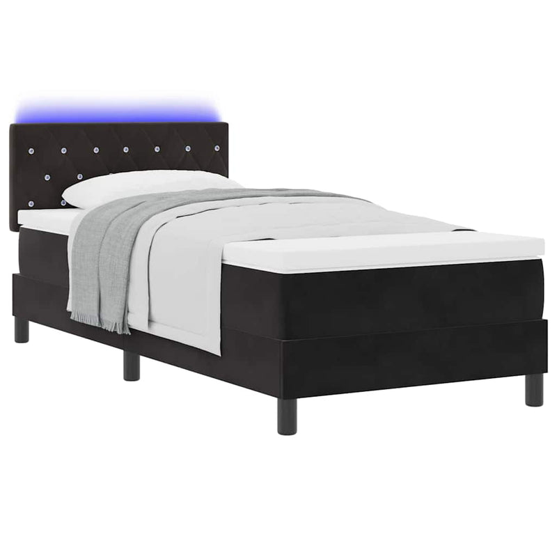 vidaXL Boxrugós ágy fejtámlával Fekete 90 x 200 cm Bársony