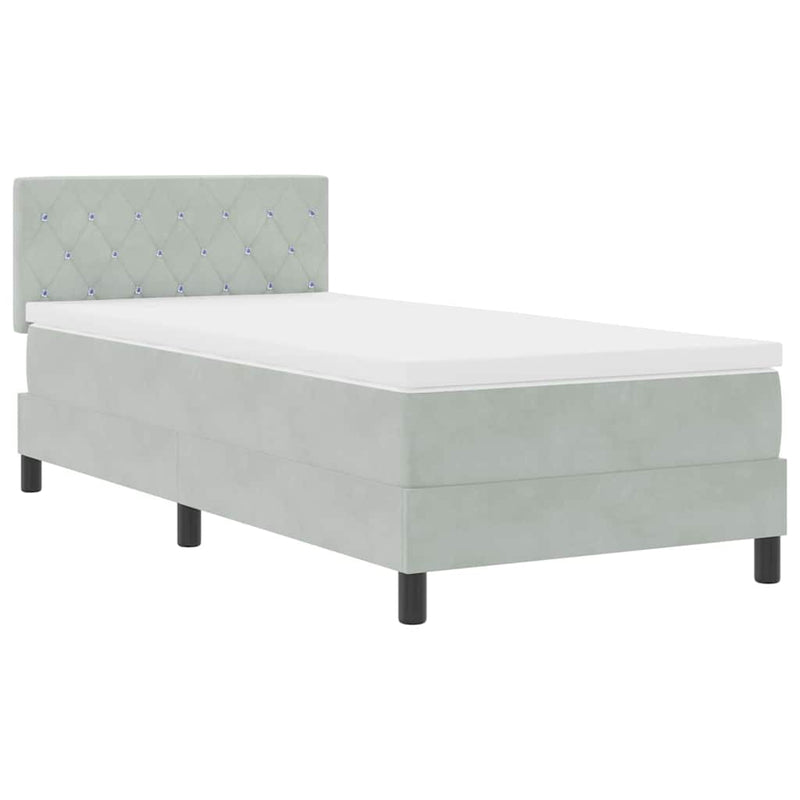 vidaXL Boxrugós ágy fejtámlával Világosszürke 100 x 200 cm Bársony