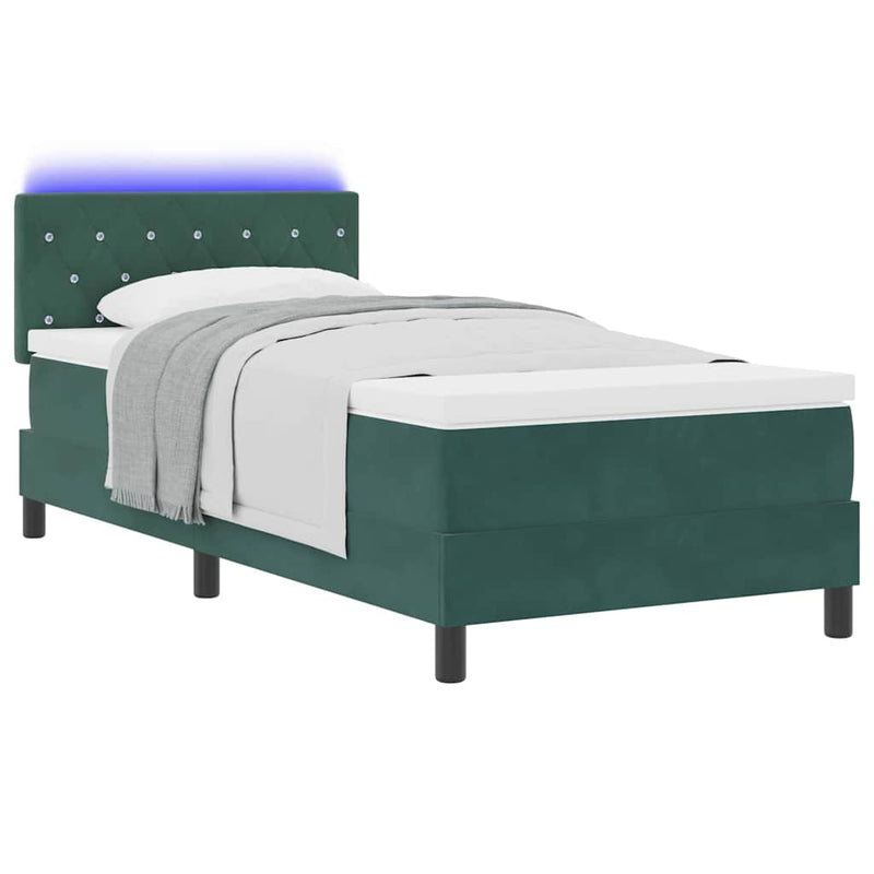 vidaXL Boxrugós ágy fejtámlával Sötétzöld 100 x 200 cm Bársony