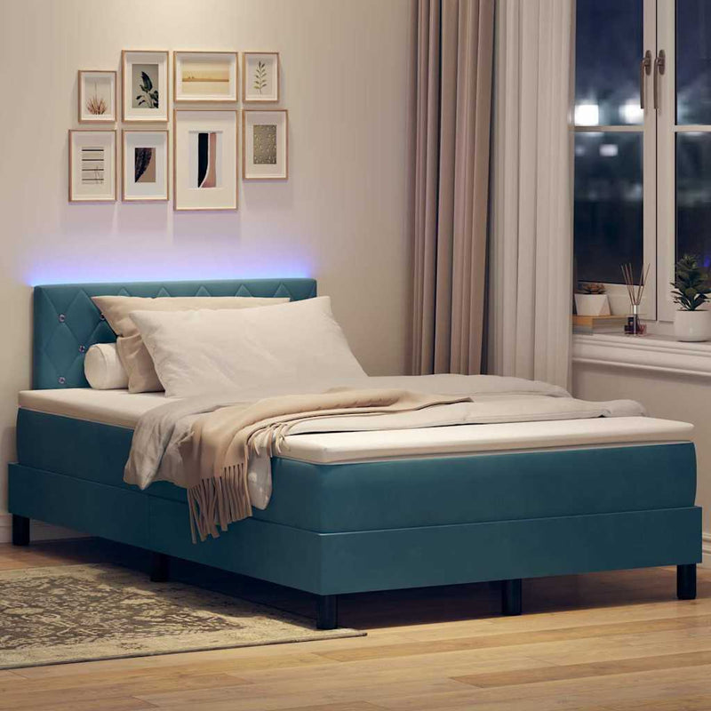 vidaXL Boxrugós ágy fejtámlával Sötétkék 120 x 190 cm Bársony