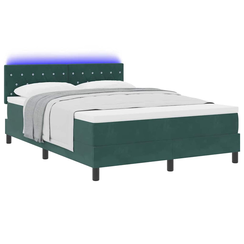 vidaXL Boxrugós ágy fejtámlával Sötétzöld 140 x 190 cm Bársony