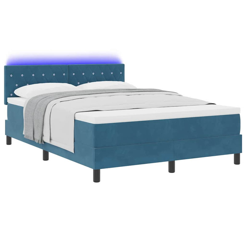 vidaXL Boxrugós ágy fejtámlával Sötétkék 140 x 190 cm Bársony