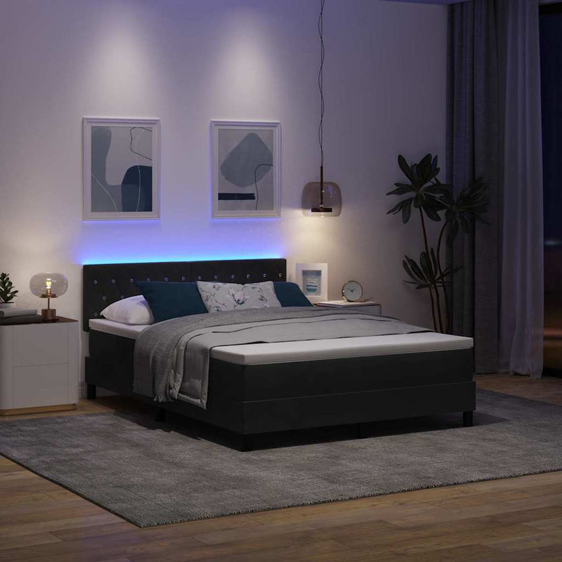 vidaXL Boxrugós ágy fejtámlával Fekete 140 x 200 cm Bársony